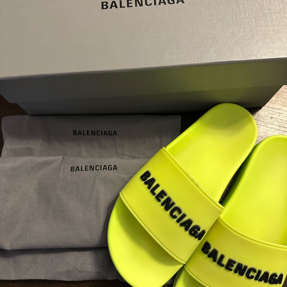 Balenciaga Fluo Yellow Pool Slide Sandals